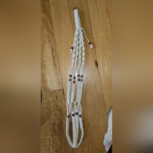 Vtg Macrame Twist Rope Wood Floral Bead Plant Hanger Boho 70s Jungalow Decor